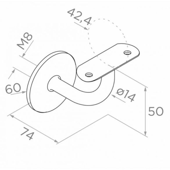 Inox fali kapaszkodó tartó (rejtett rögzítés, ø 42,4 mm csőhöz) 