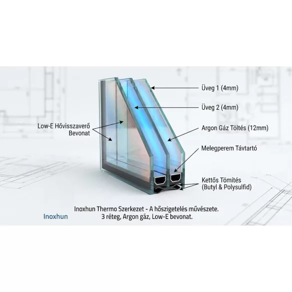 Thermo üveg 3 rétegű Argon 900x1200 mm